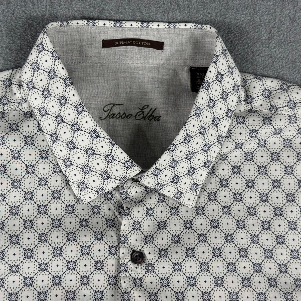 Tasso Elba Mens XXL Supima Cotton Dress Shirt Blue Geo Long Sleeve